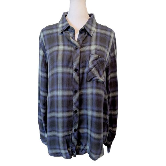 Rails Hunter Blue Mint Ash Plaid Coastal Western Button Down Medium - Picture 2 of 6